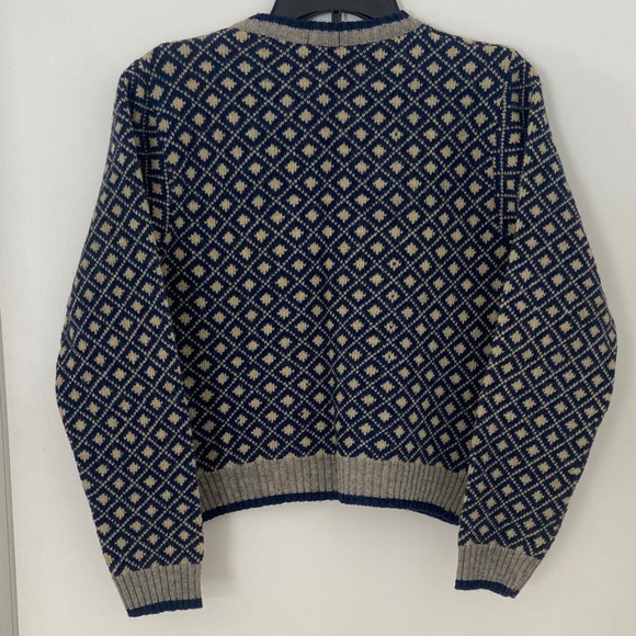 Vintage 100% Shetland Wool Blue and Cream Patterned Cardigan - Picture 7 of 11